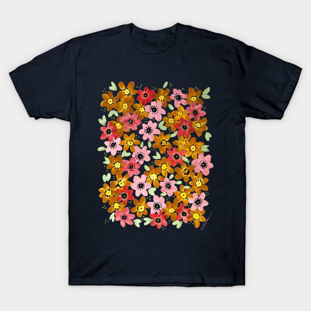 Golden Flowers T-Shirt by Limezinnias Design